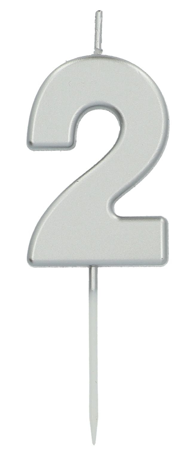 Cijfer 2 Taartkaars Zilverkleurig 5 cm