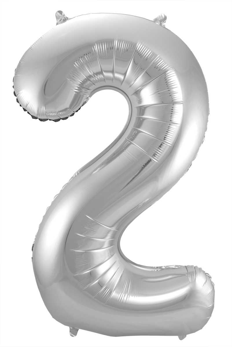 Cijfer 2 zilveren folieballon 86cm