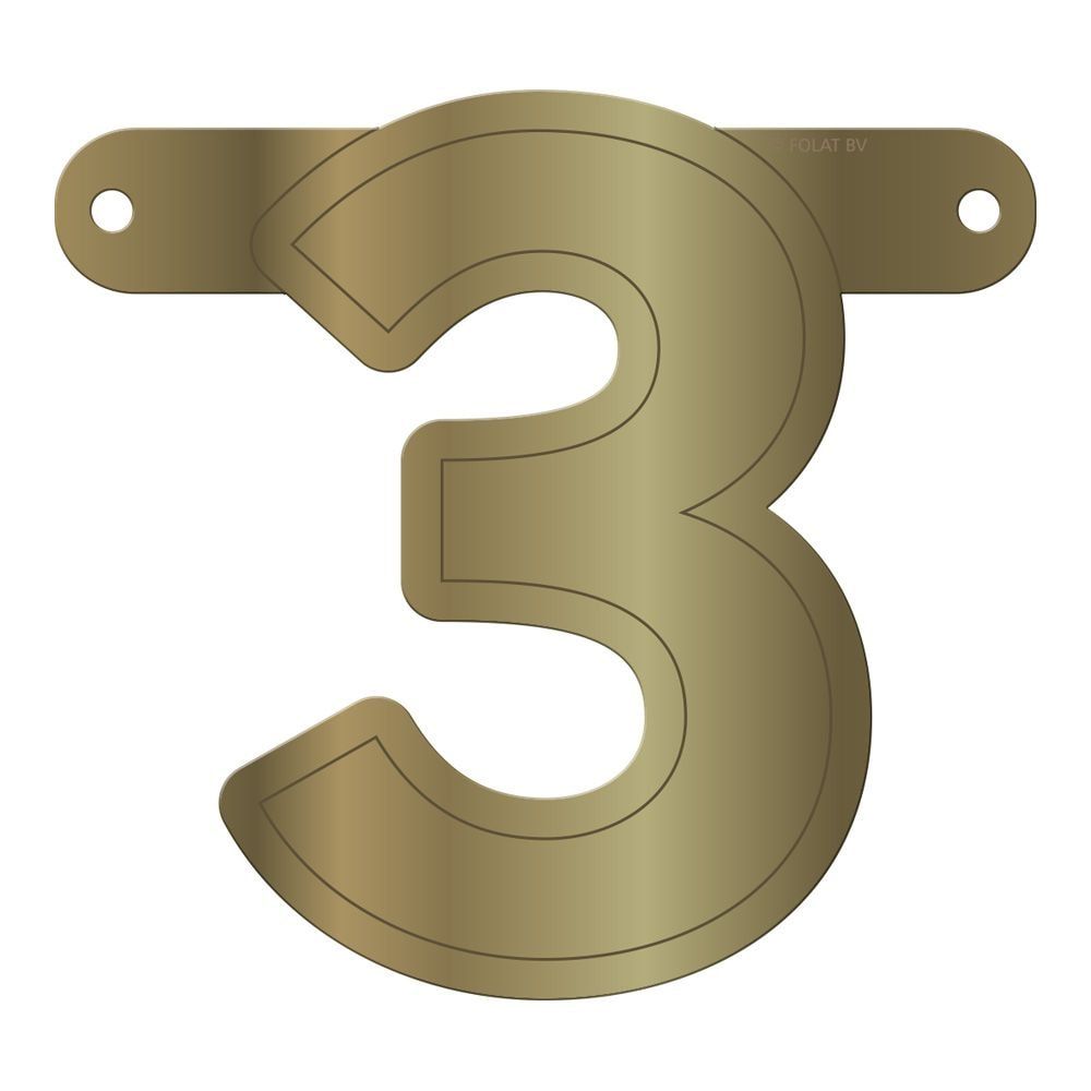 Cijfer 3 banner metallic goud