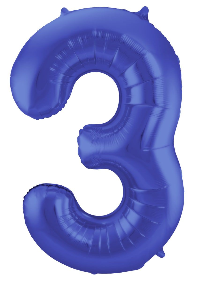 Cijfer 3 metallic blauw folieballon 86cm