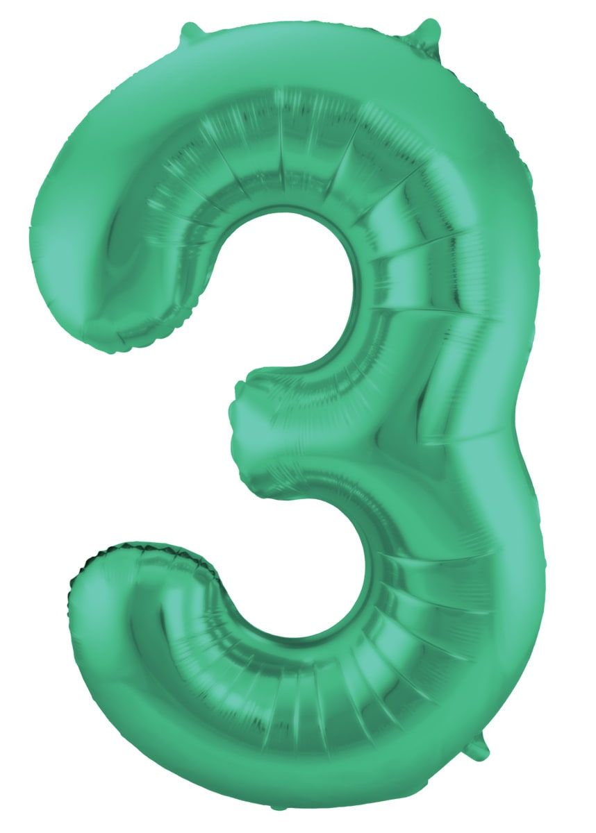 Cijfer 3 metallic groen folieballon 86cm