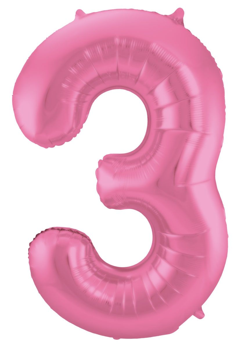 Cijfer 3 metallic roze folieballon 86cm