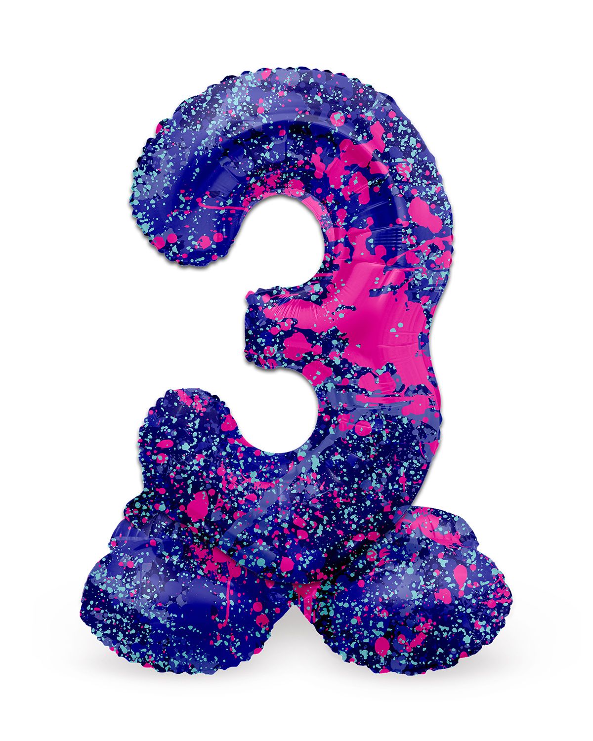 Cijfer 3 Paarse Paint Splash Staande Folieballon