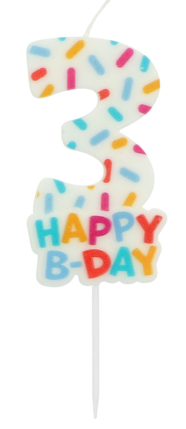 Cijfer 3 Taartkaars Gekleurde Sprinkles 7 cm