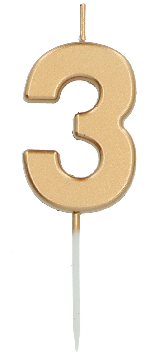 Cijfer 3 Taartkaars Goudkleurig 5 cm