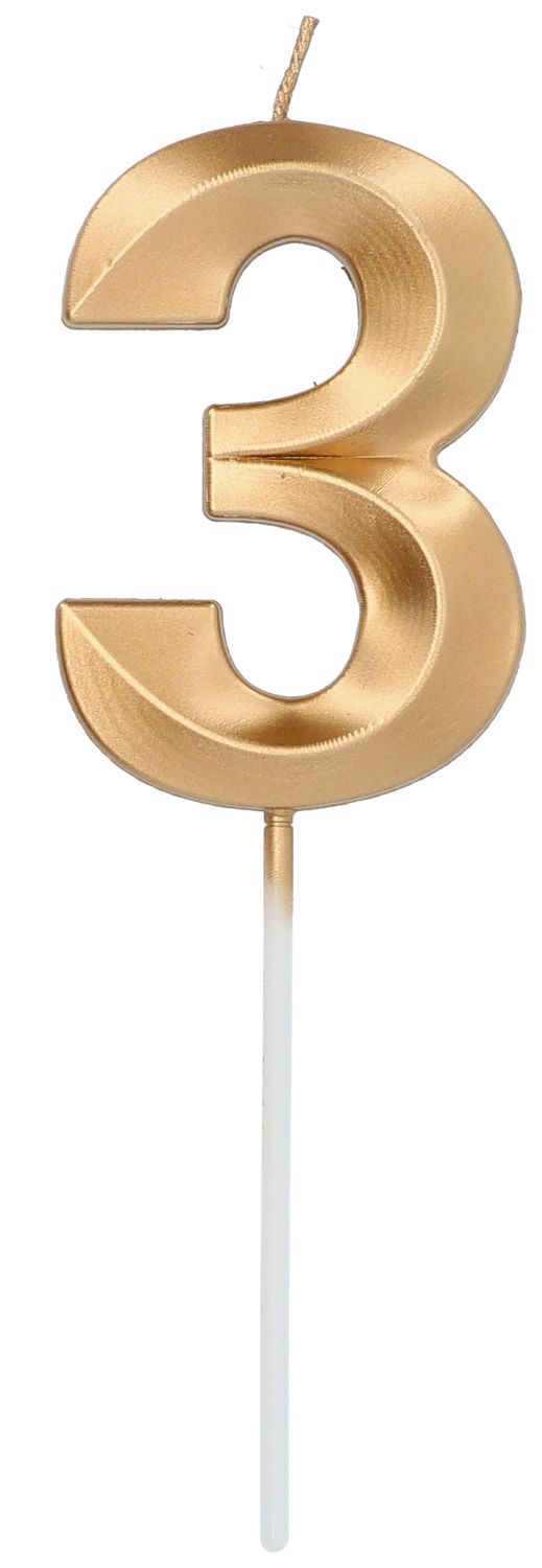 Cijfer 3 Taartkaars Metallic Goud 7 cm