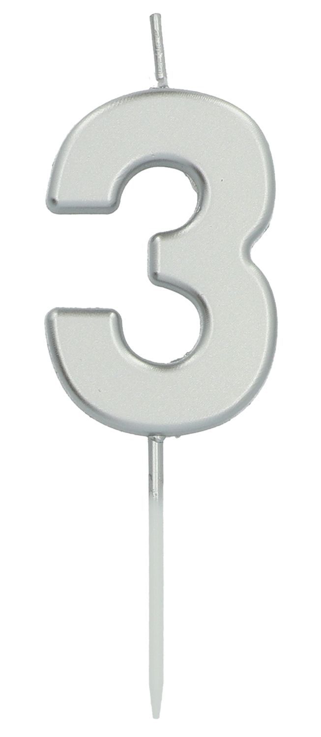 Cijfer 3 Taartkaars Zilverkleurig 5 cm