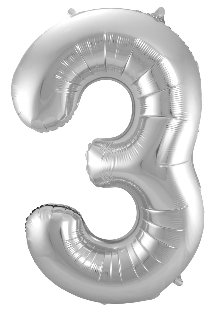 Cijfer 3 zilveren folieballon 86cm