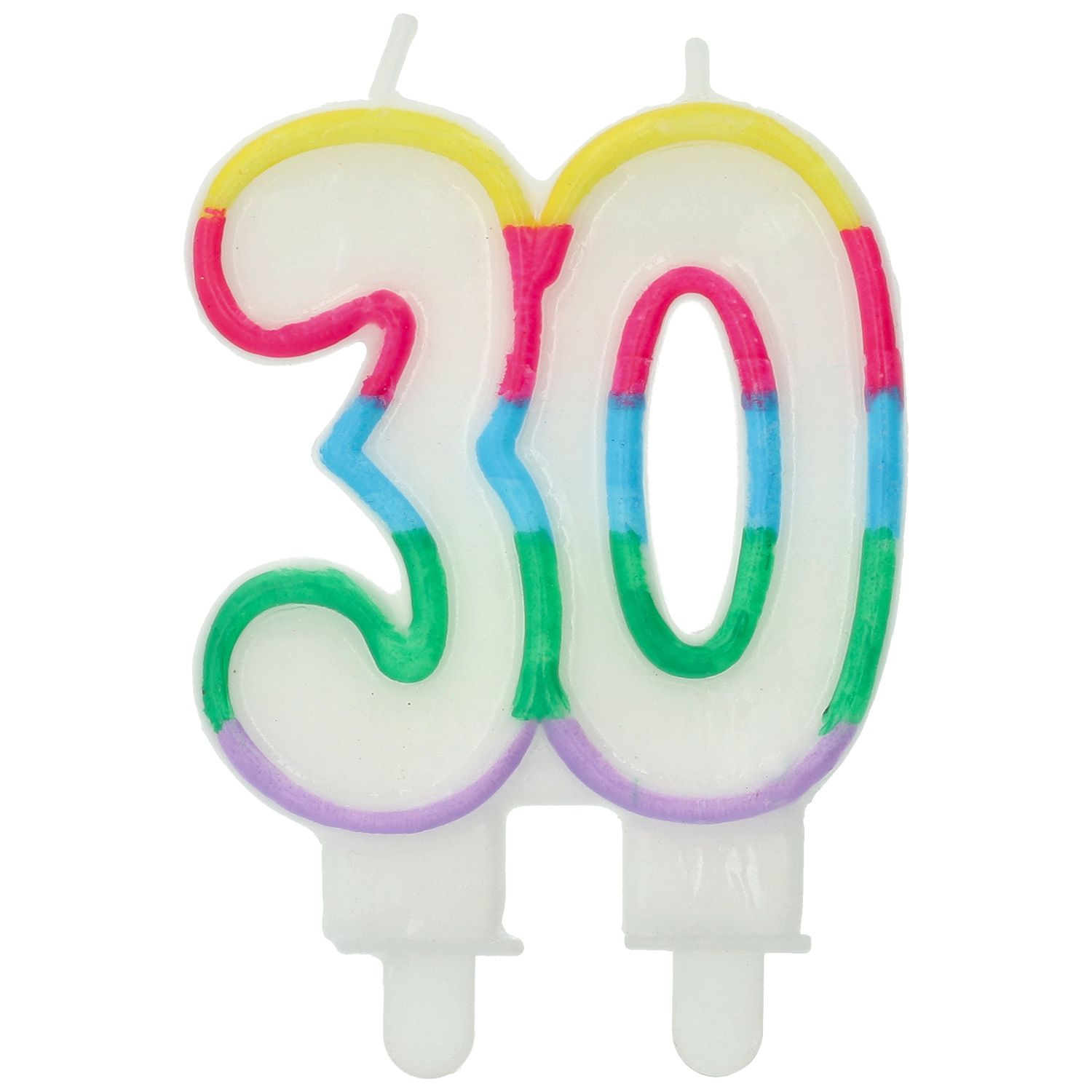 Cijfer 30 Taartkaars Kleurrijk 7,5x6cm