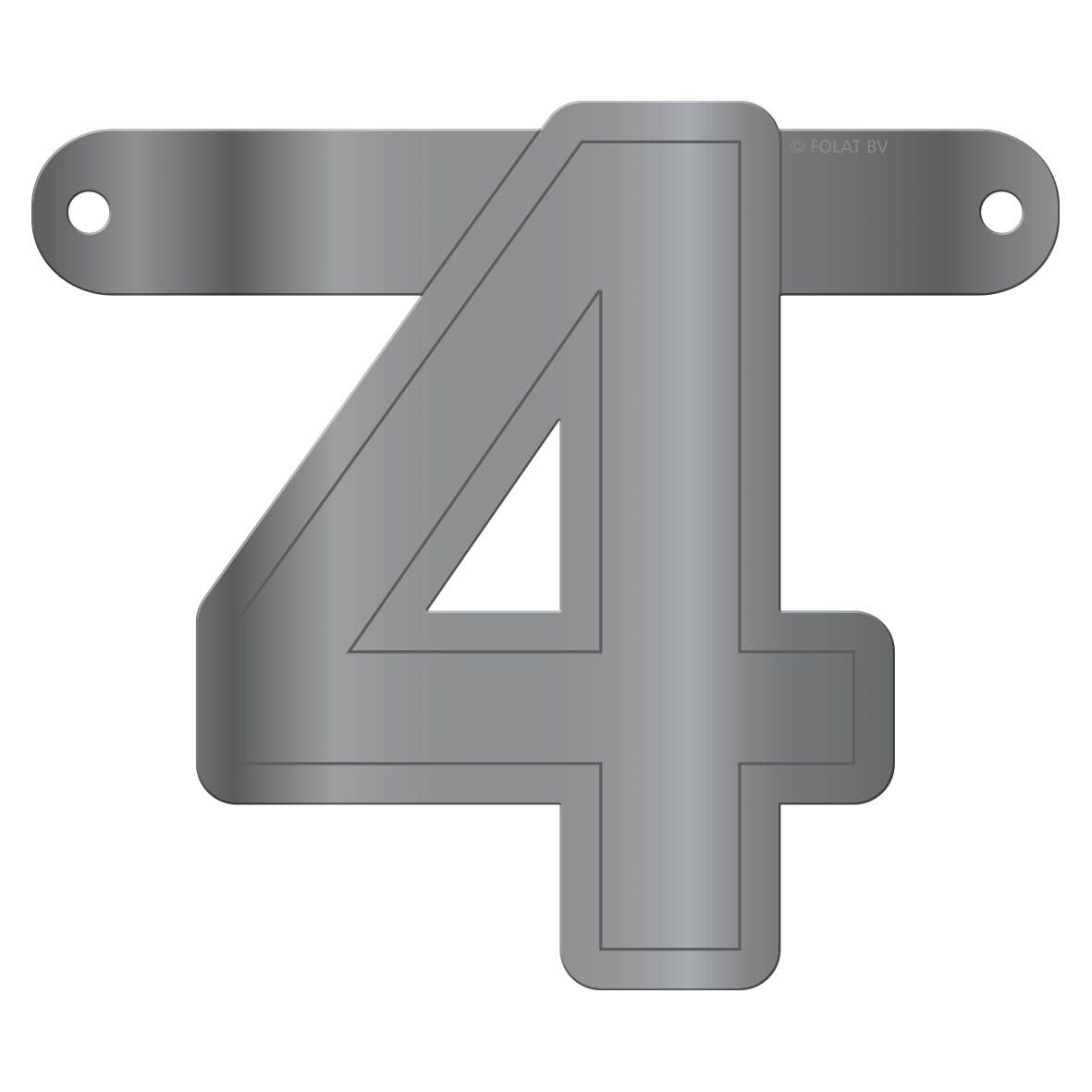 Cijfer 4 Banner Metallic Zilver