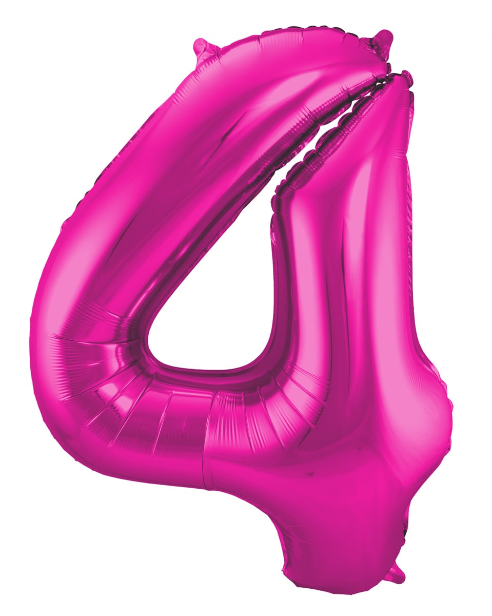 Cijfer 4 roze folieballon 86cm