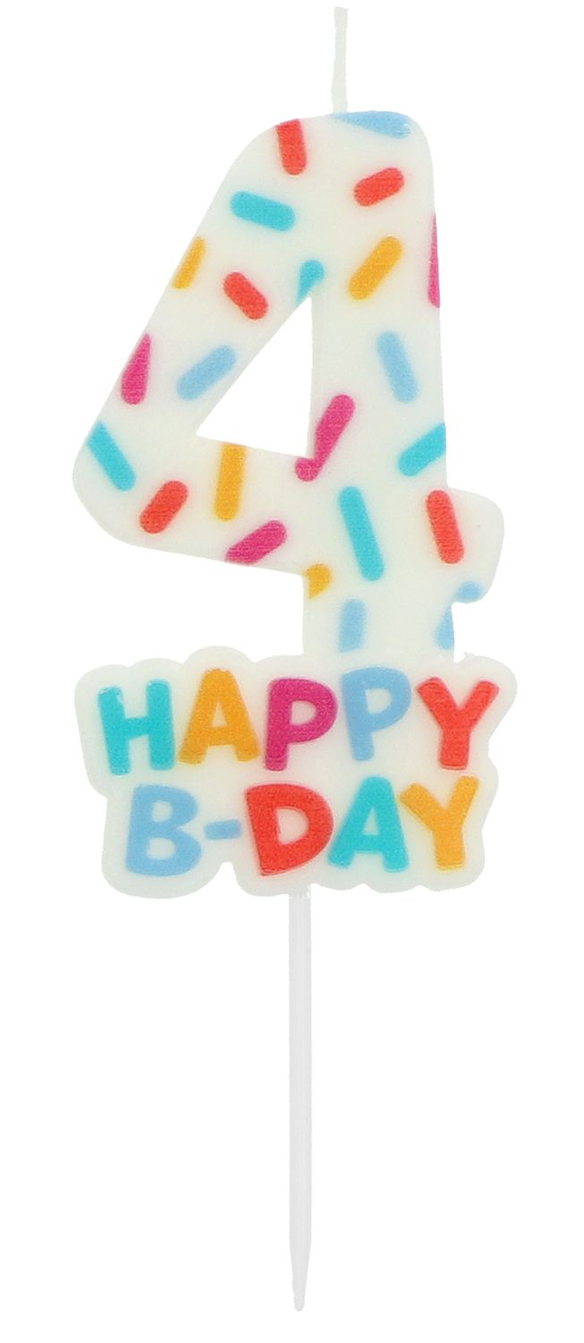 Cijfer 4 Taartkaars Gekleurde Sprinkles 7 cm