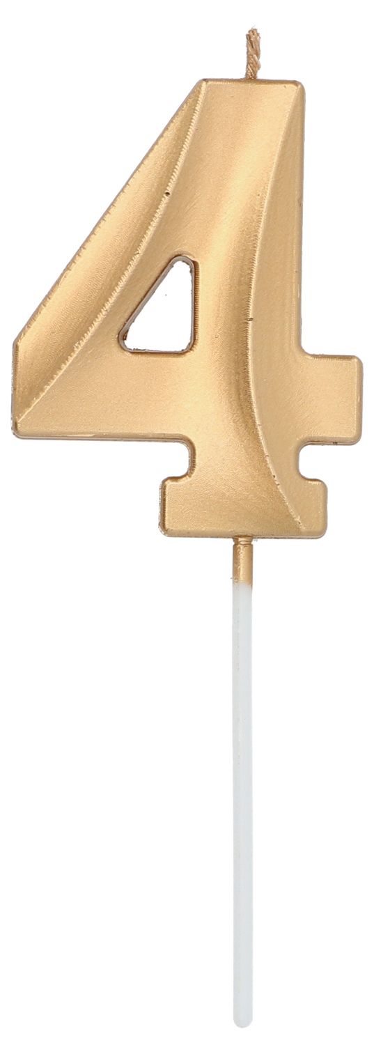 Cijfer 4 Taartkaars Metallic Goud 7 cm