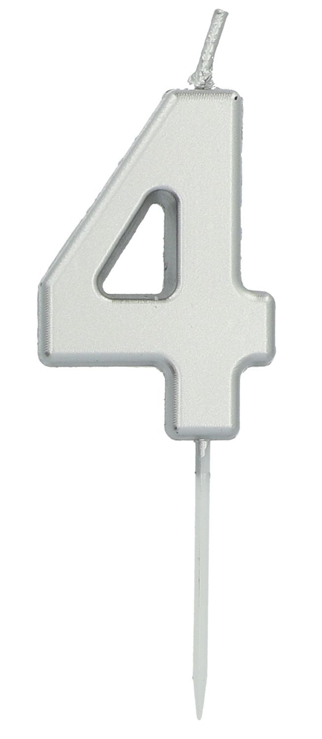 Cijfer 4 Taartkaars Zilverkleurig 5 cm