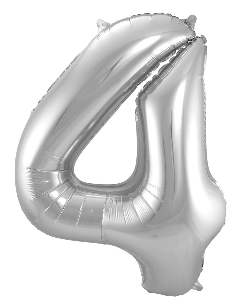 Cijfer 4 zilveren folieballon 86cm