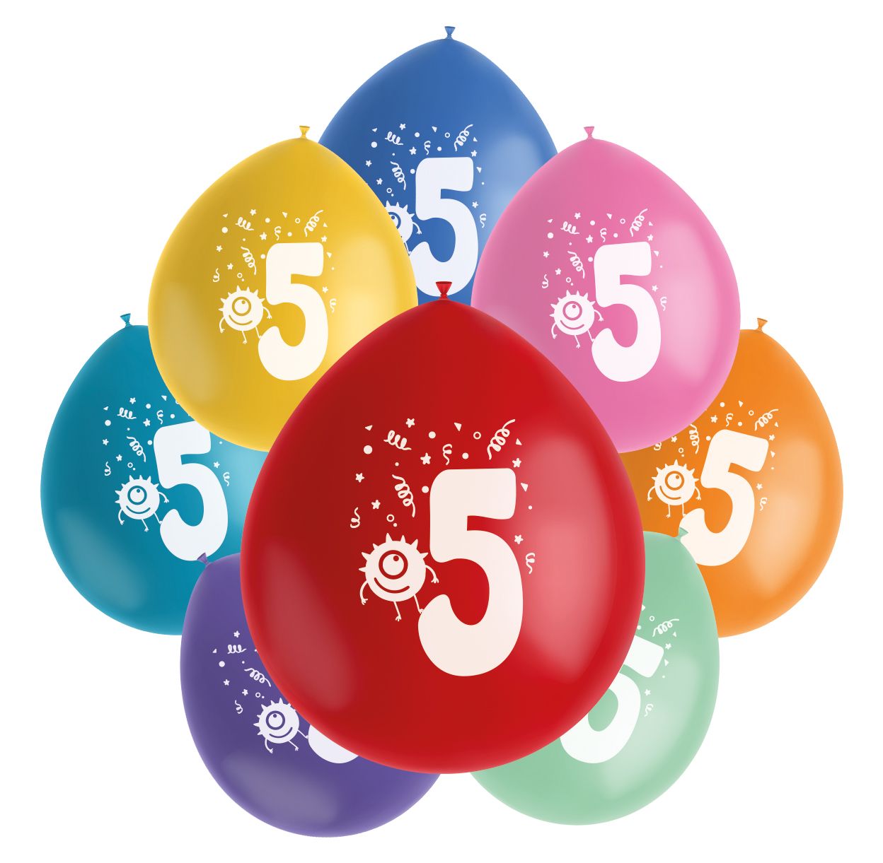 Cijfer 5 Ballonnen set Gekleurd Monsters