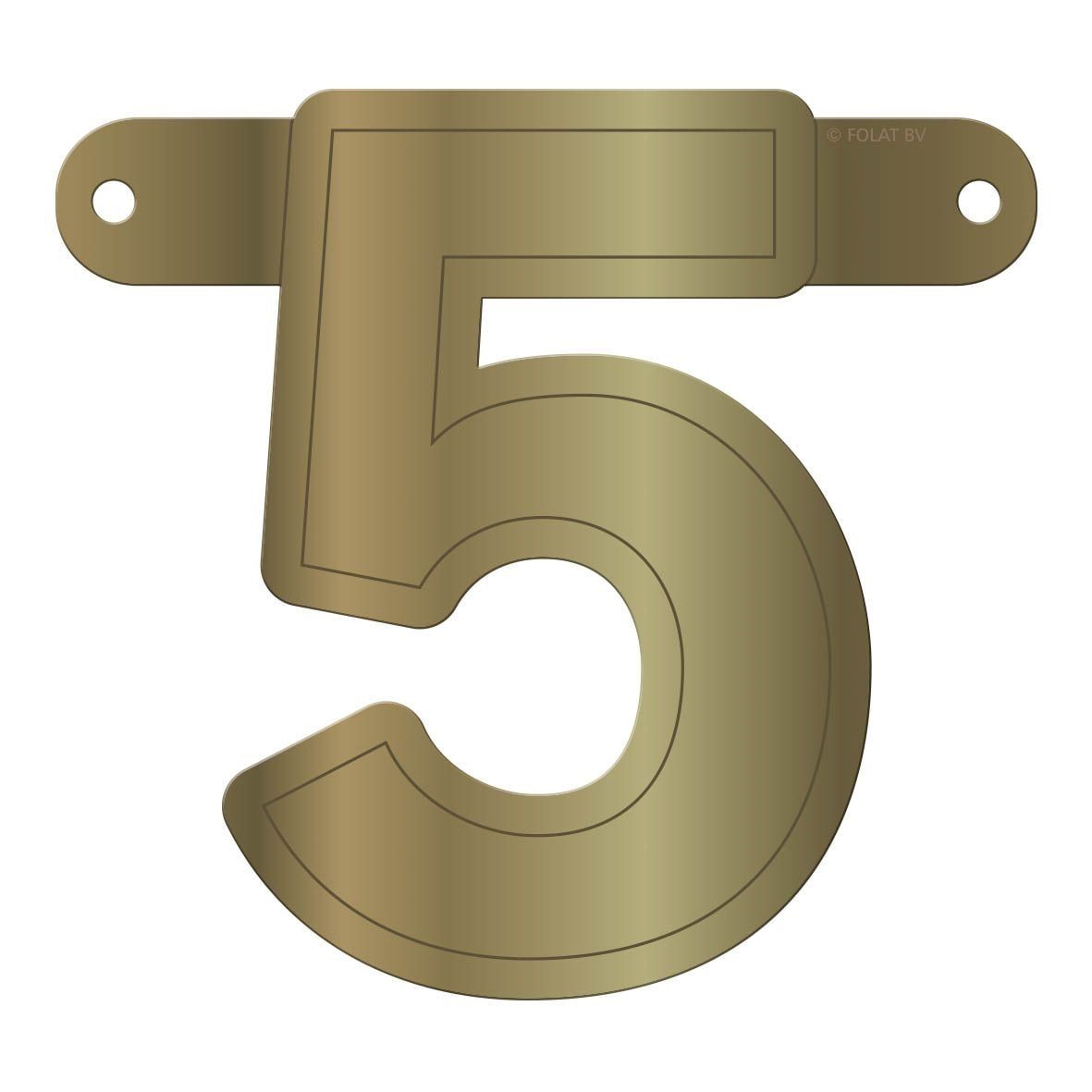 Cijfer 5 Banner Metallic Goud