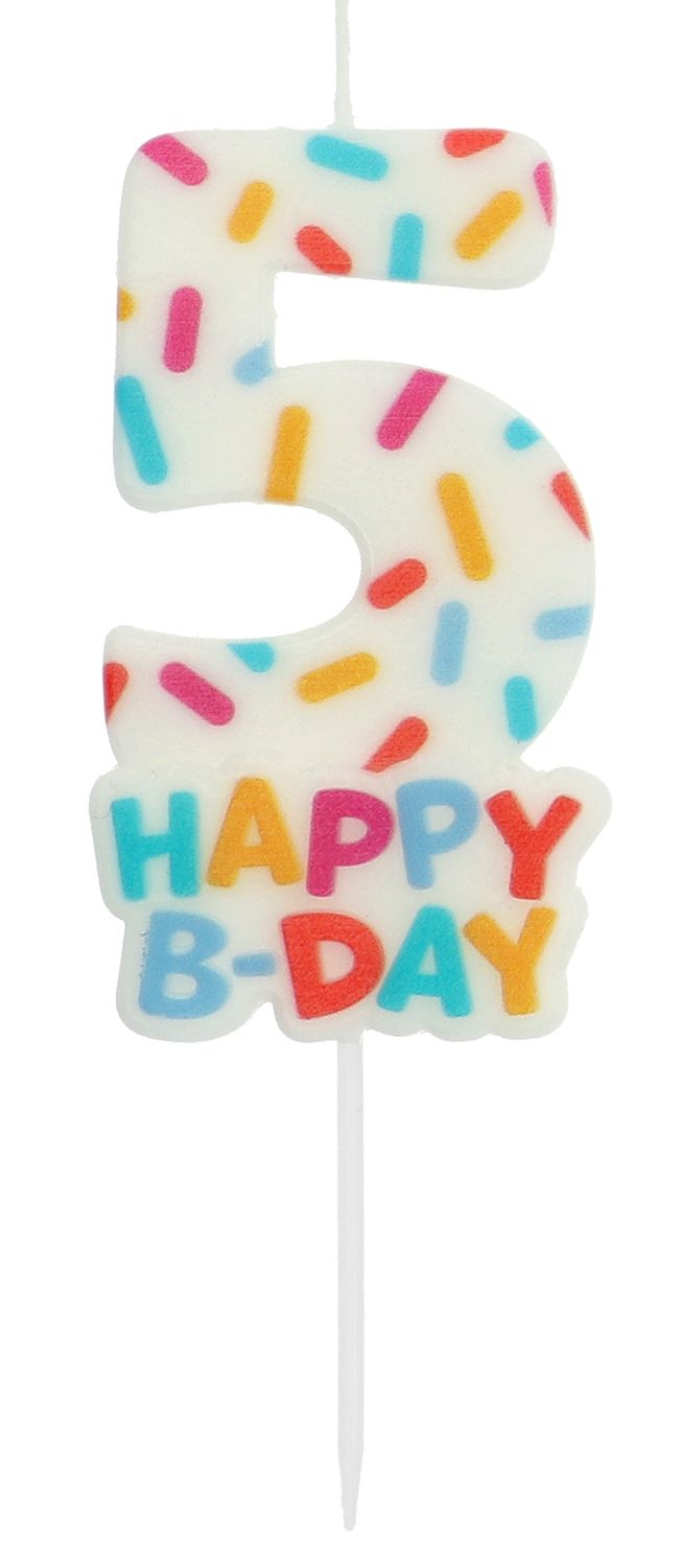 Cijfer 5 Taartkaars Gekleurde Sprinkles 7 cm