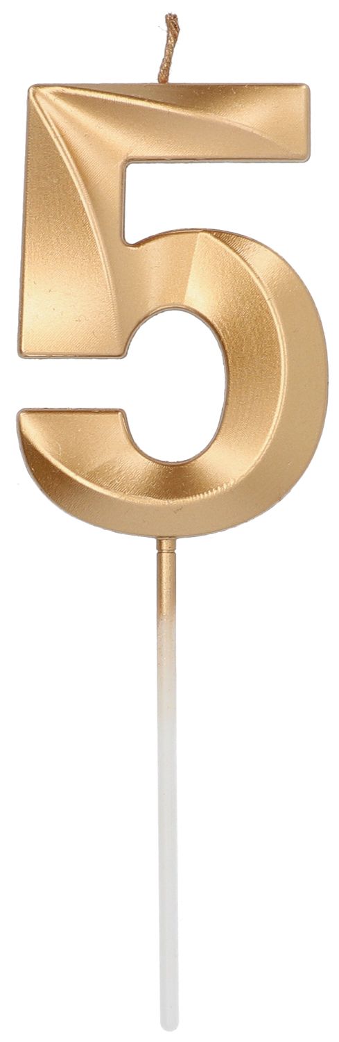 Cijfer 5 Taartkaars Metallic Goud 7 cm