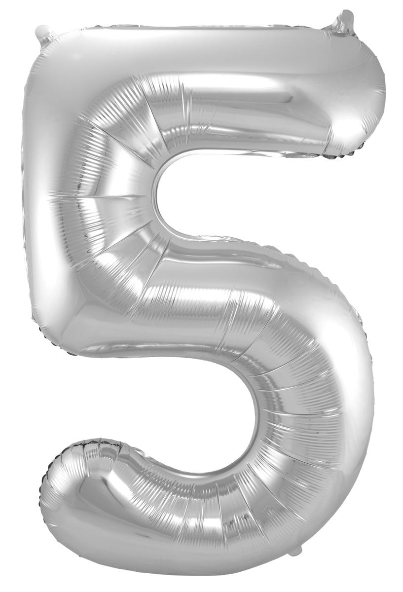 Cijfer 5 zilveren folieballon 86cm