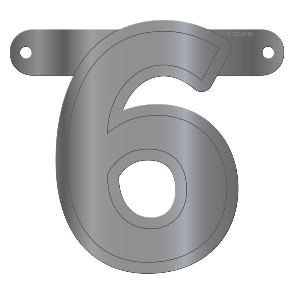 Cijfer 6 Banner Metallic Zilver