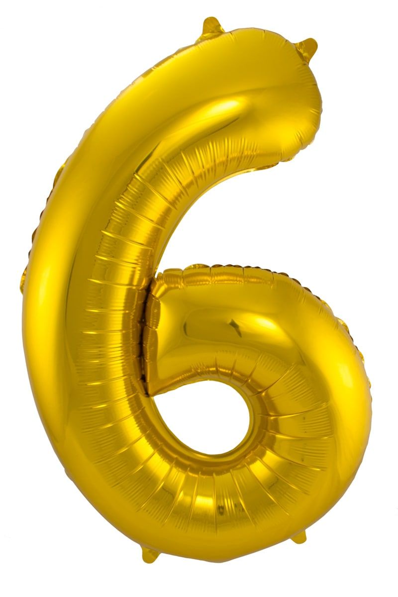 Cijfer 6 gouden folieballon 86cm