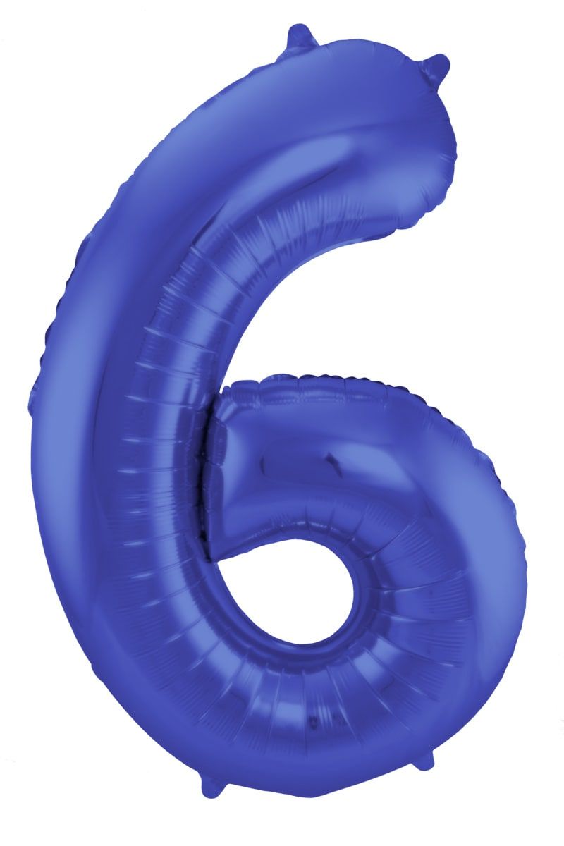 Cijfer 6 metallic blauw folieballon 86cm