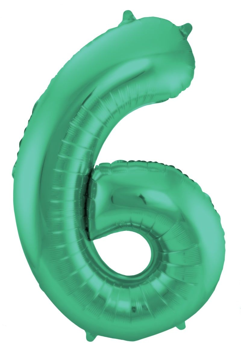 Cijfer 6 metallic groen folieballon 86cm