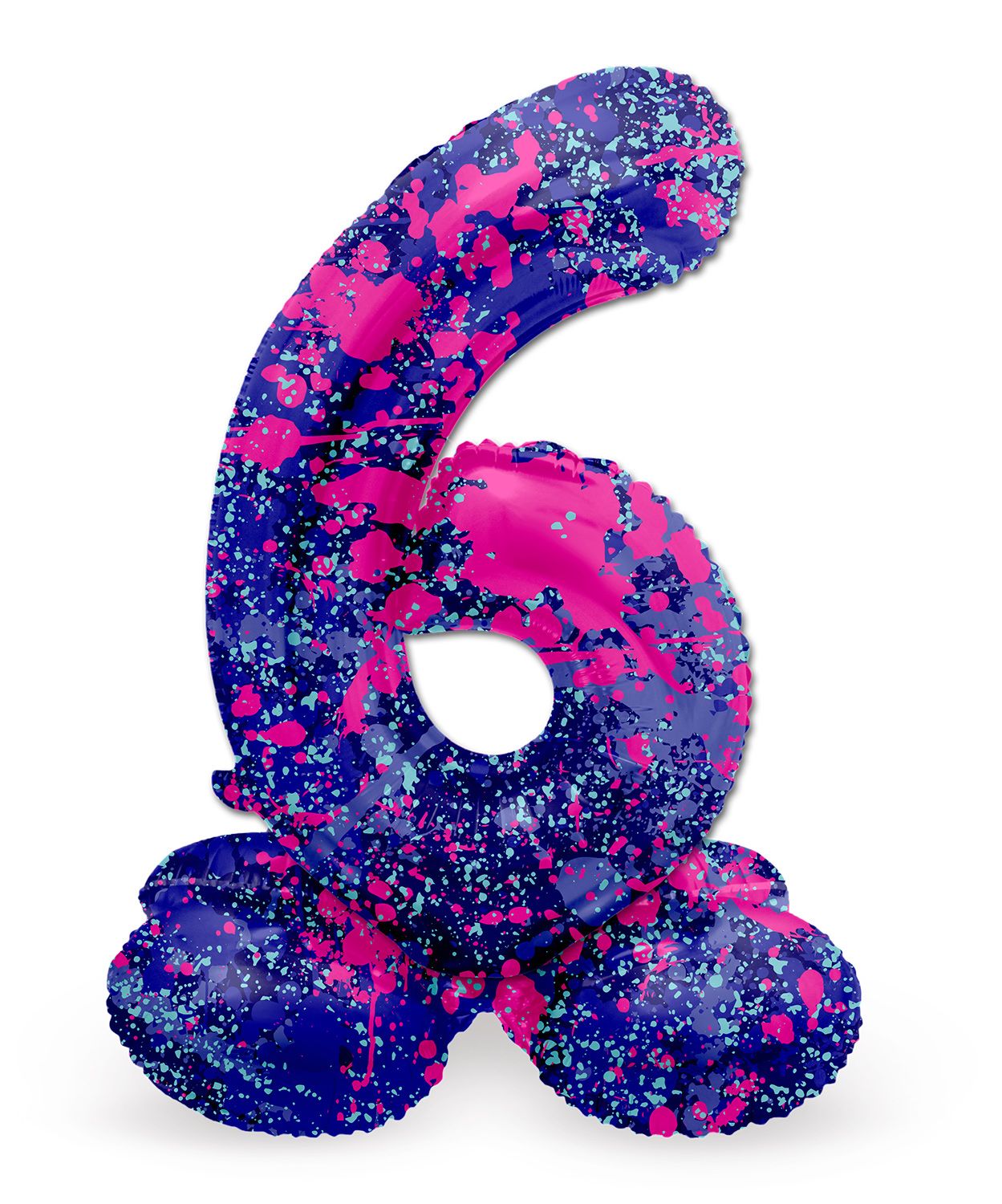 Cijfer 6 Paarse Paint Splash Staande Folieballon