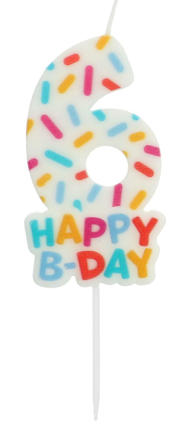 Cijfer 6 Taartkaars Gekleurde Sprinkles 7 cm
