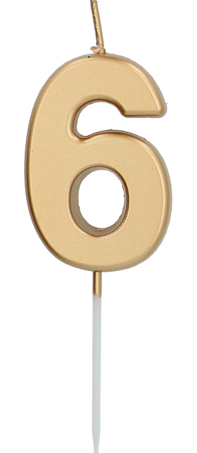 Cijfer 6 Taartkaars Goudkleurig 5 cm