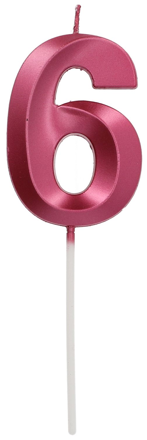 Cijfer 6 Taartkaars Metallic Roze 7 cm