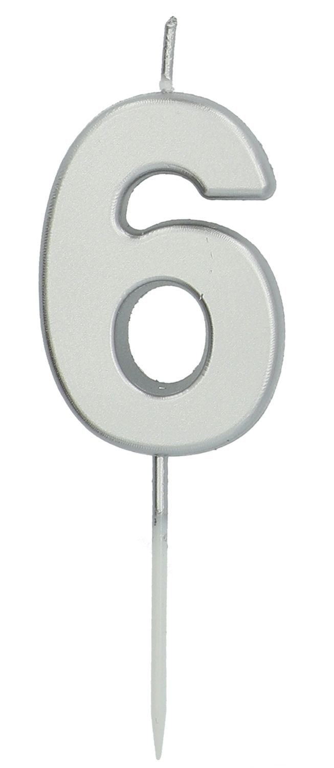 Cijfer 6 Taartkaars Zilverkleurig 5 cm
