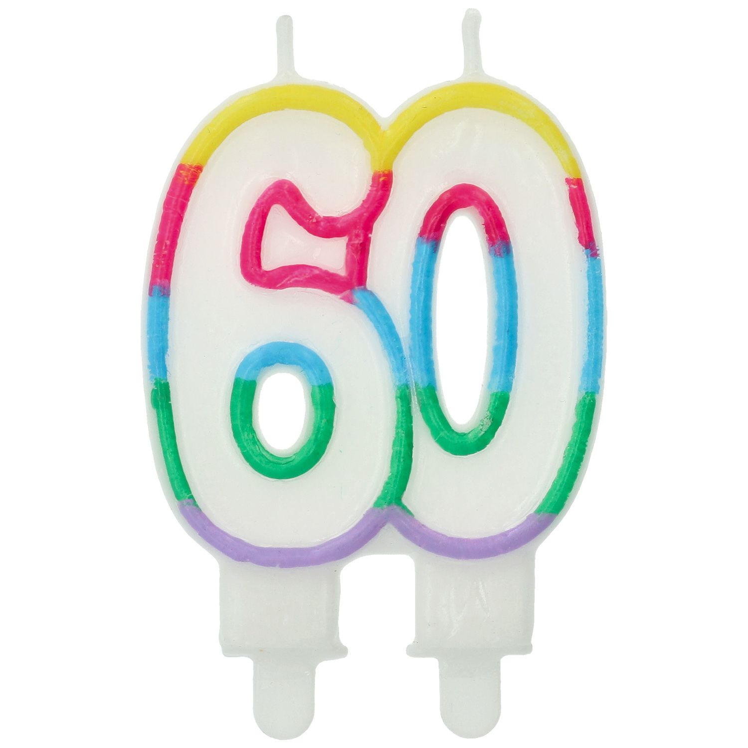 Cijfer 60 Taartkaars Kleurrijk 7,5x6cm