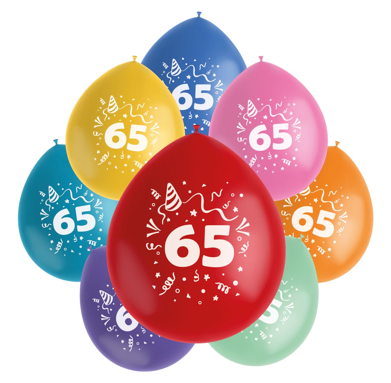Cijfer 65 ballonnen set party gekleurd