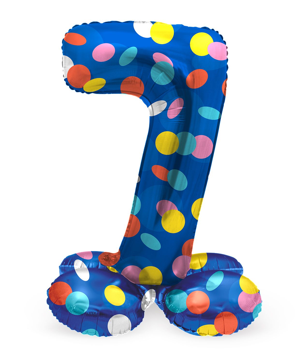 Cijfer 7 gekleurde stip staande folieballon