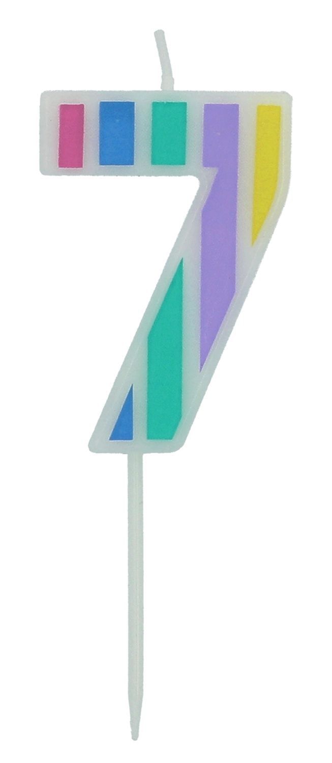 Cijfer 7 Taartkaars Pastel Kleuren 5 cm