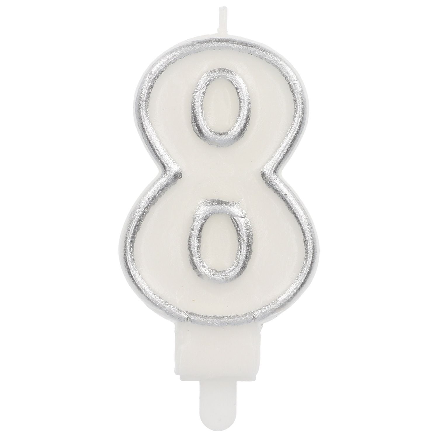 Cijfer 8 Taartkaars Chic Zilver 9 cm