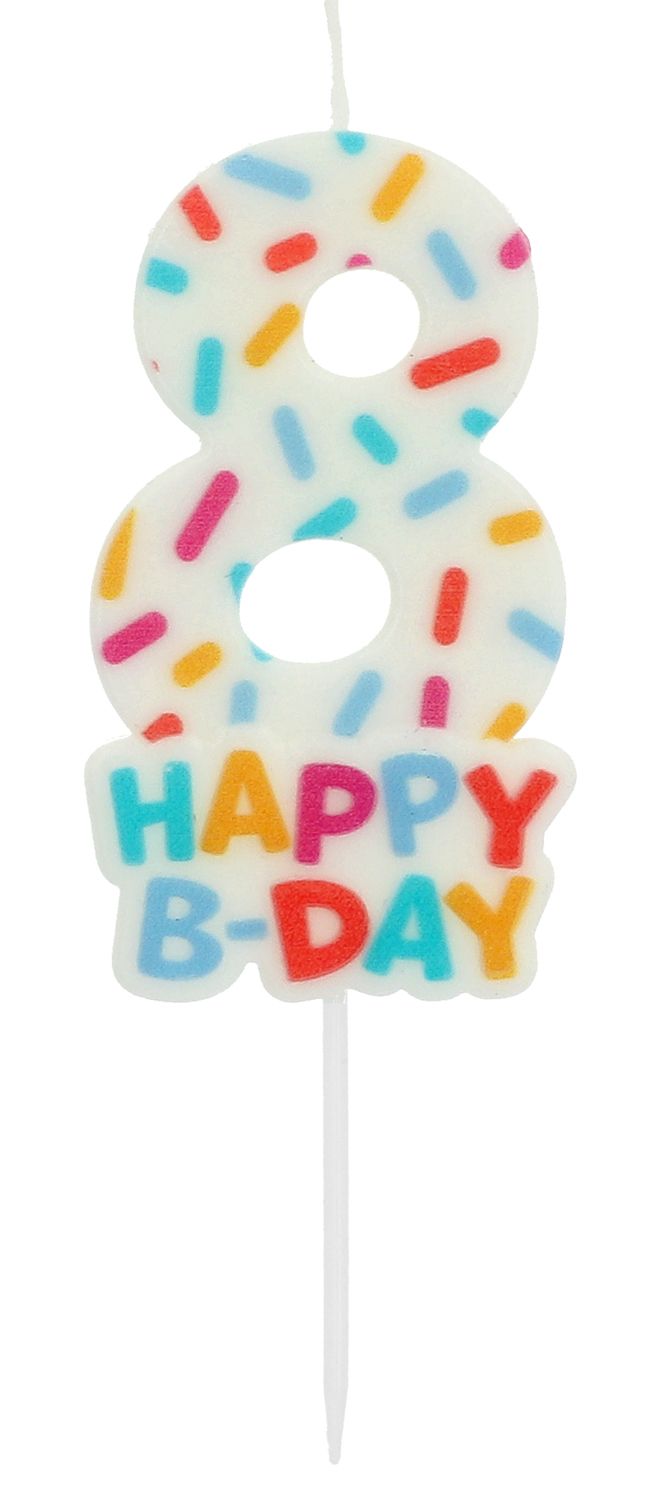 Cijfer 8 Taartkaars Gekleurde Sprinkles 7 cm