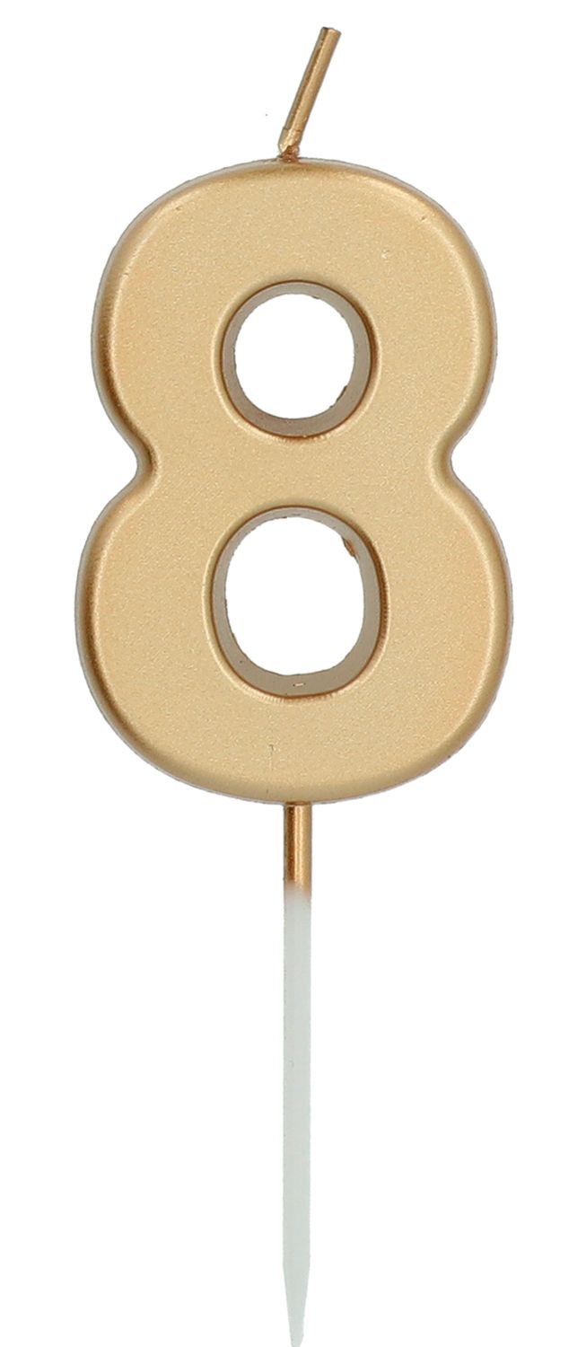Cijfer 8 Taartkaars Goudkleurig 5 cm