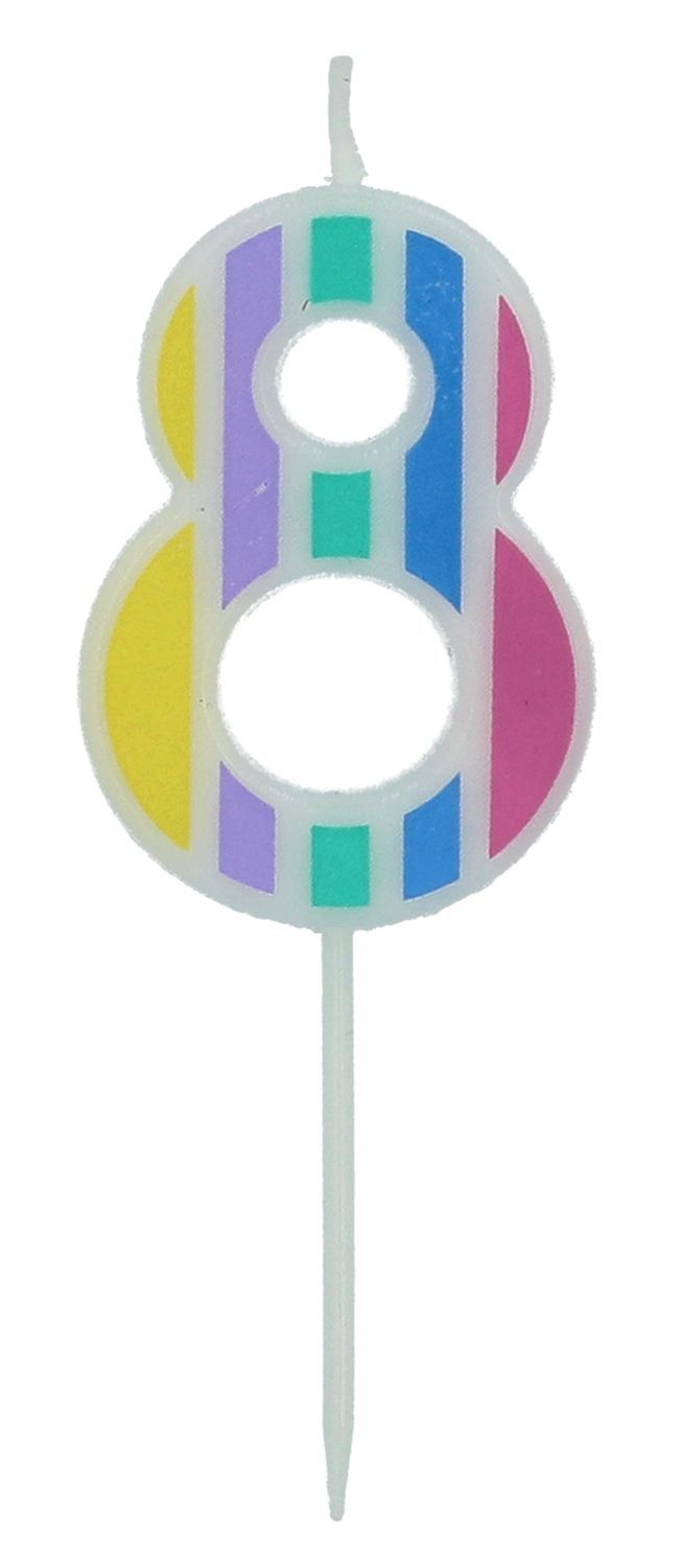 Cijfer 8 Taartkaars Pastel Kleuren 5 cm