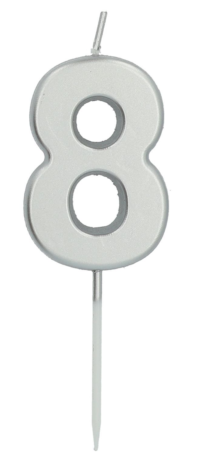 Cijfer 8 Taartkaars Zilverkleurig 5 cm