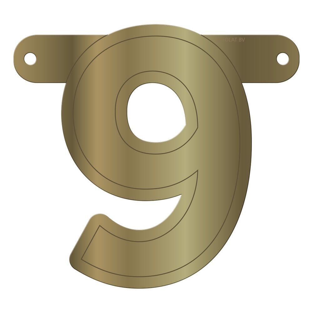 Cijfer 9 Banner Metallic Goud