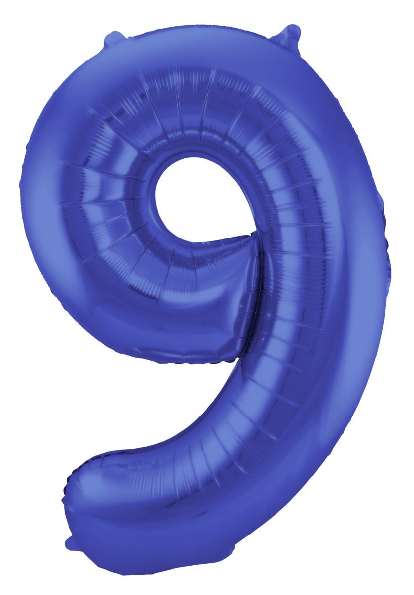 Cijfer 9 metallic blauw folieballon 86cm