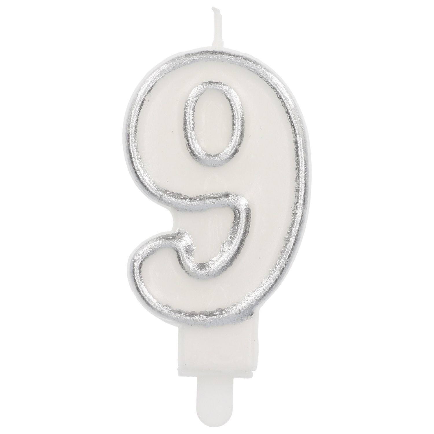Cijfer 9 Taartkaars Chic Zilver 9 cm