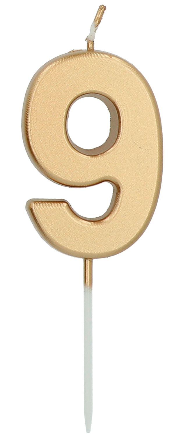 Cijfer 9 Taartkaars Goudkleurig 5 cm
