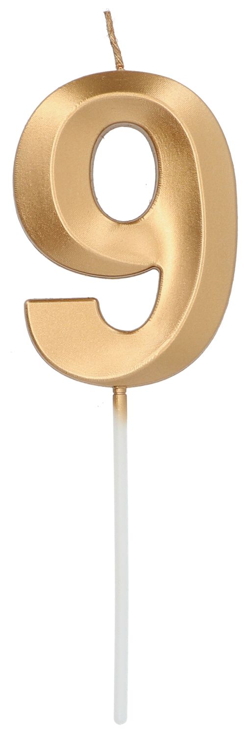 Cijfer 9 Taartkaars Metallic Goud 7 cm