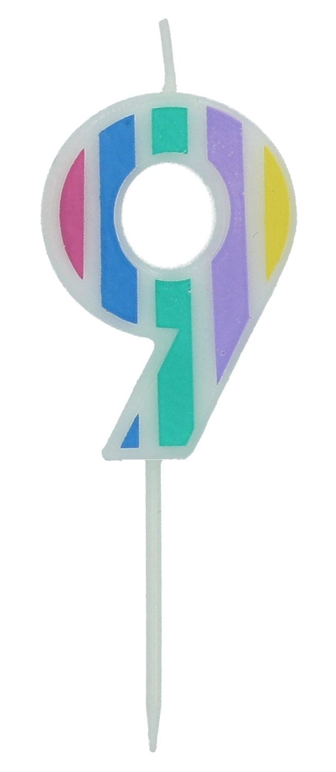 Cijfer 9 Taartkaars Pastel Kleuren 5 cm