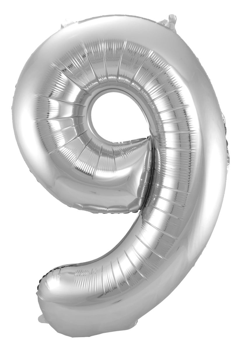 Cijfer 9 zilveren folieballon 86cm