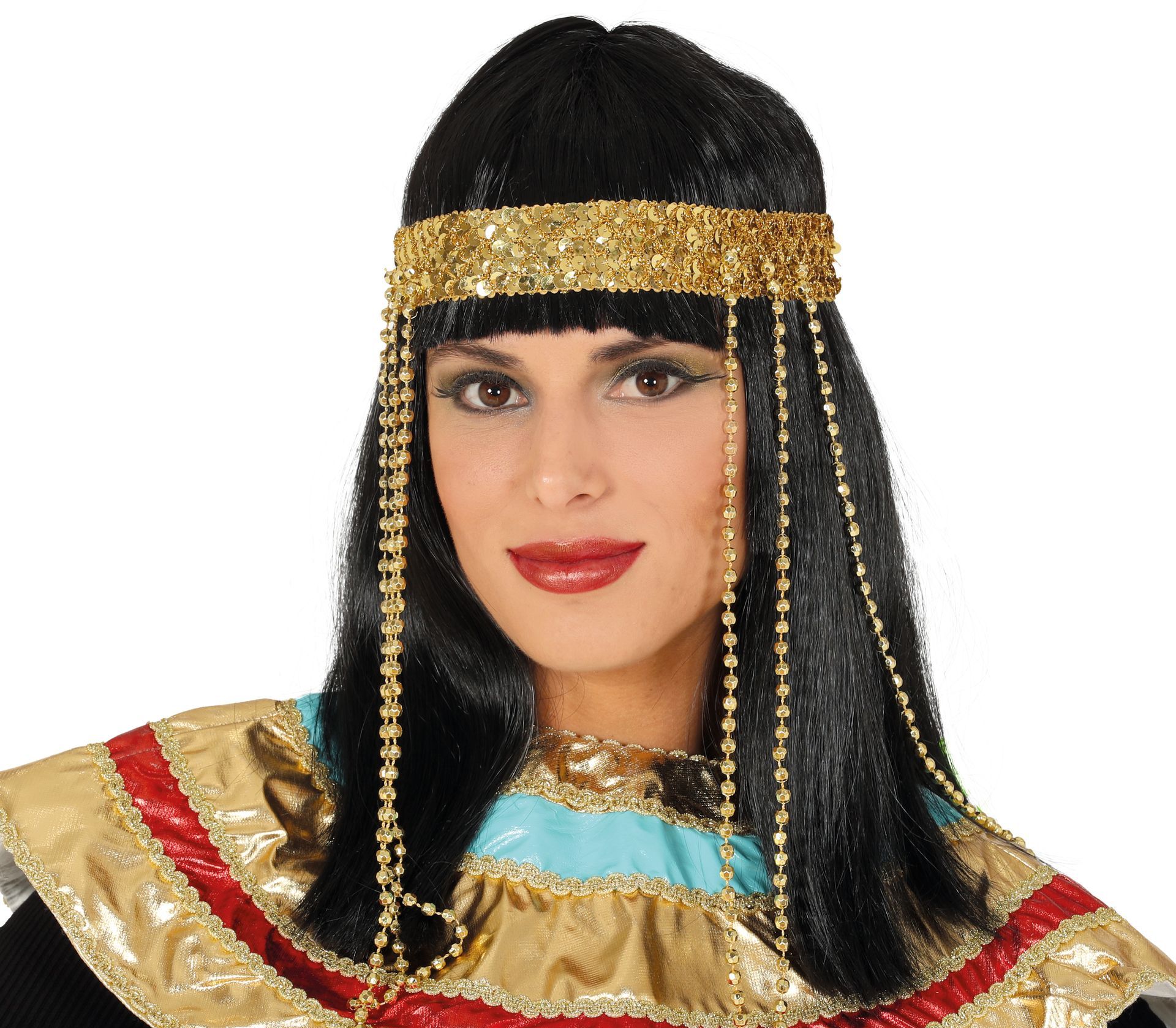 Cleopatra pruik met gouden hoofdband